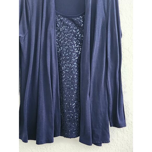 TOP/CARDIGAN & ATTACHED TANK-WHITE STAG-Navy Blue-Sequins-Long Sleeve-Size 12-14 - Picture 3 of 15